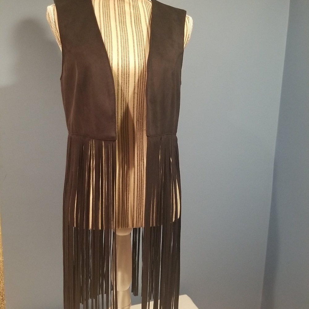 Express Black Fringe Vest